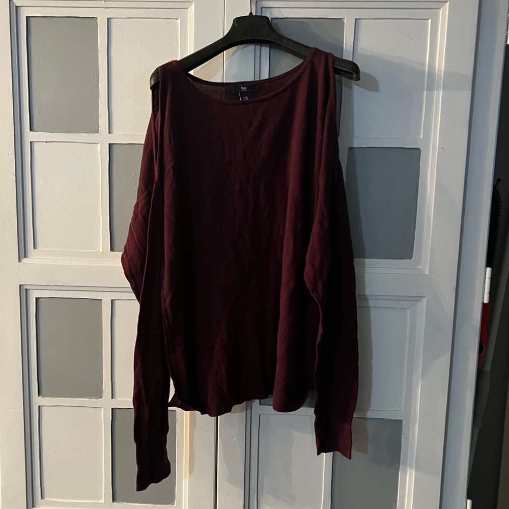 GAP Burgundy Cold Shoulder Sweater